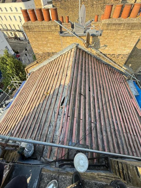 Old covering removed ahead of a re-roof